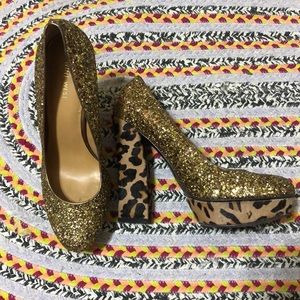 Glitter and leopard Nine West heels